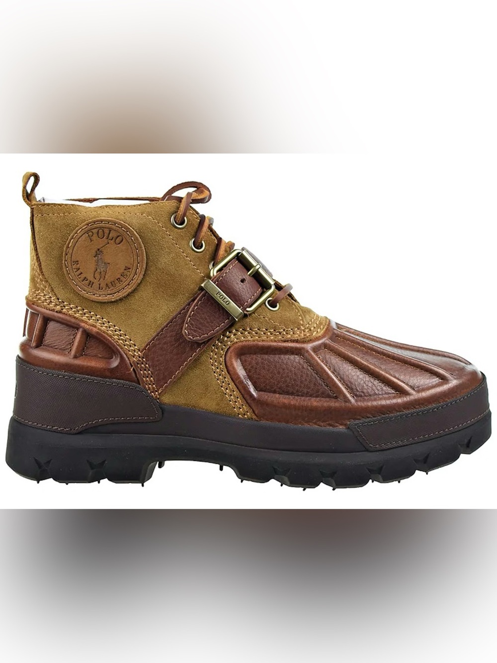 Polo Ralph Lauren Oslo Lace Buckle Boots Brown Leather Suede